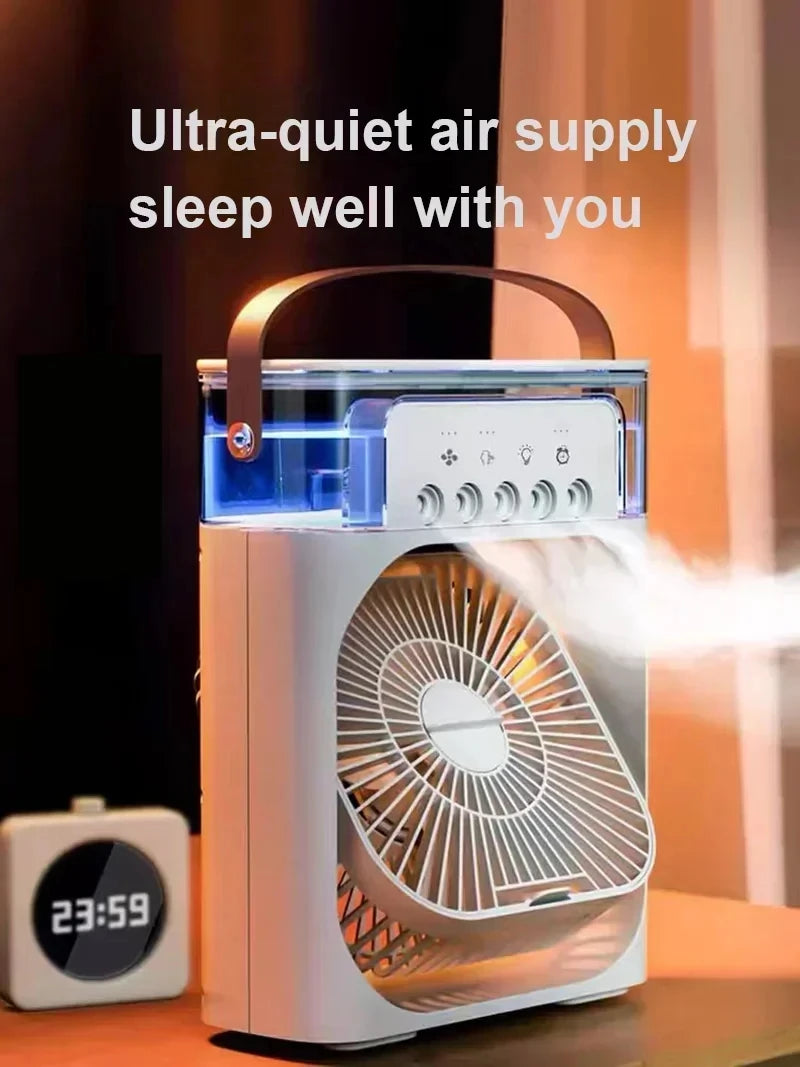 3-in-1 Mini Air Cooler Fan — Portable Cooling, Humidifier & Night Light