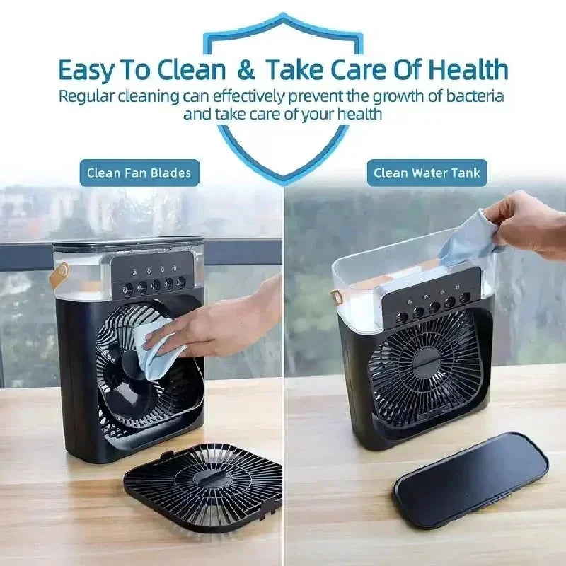 3-in-1 Mini Air Cooler Fan — Portable Cooling, Humidifier & Night Light