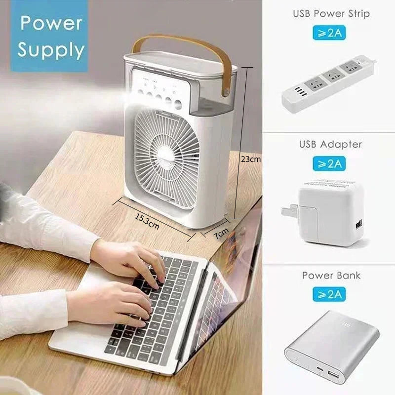 3-in-1 Mini Air Cooler Fan — Portable Cooling, Humidifier & Night Light